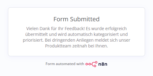 Confirmation shown after submitting
